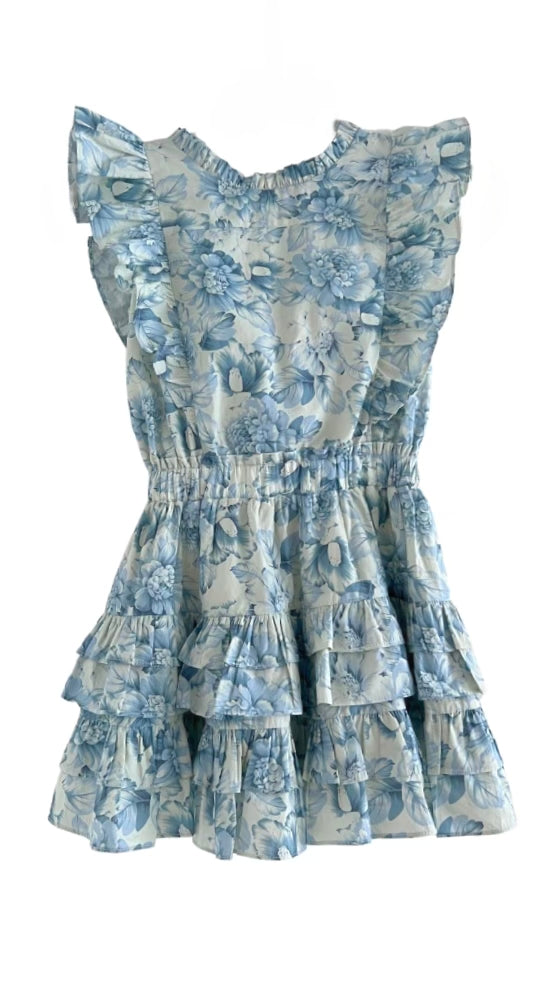 Gustavia dress in blue peonies